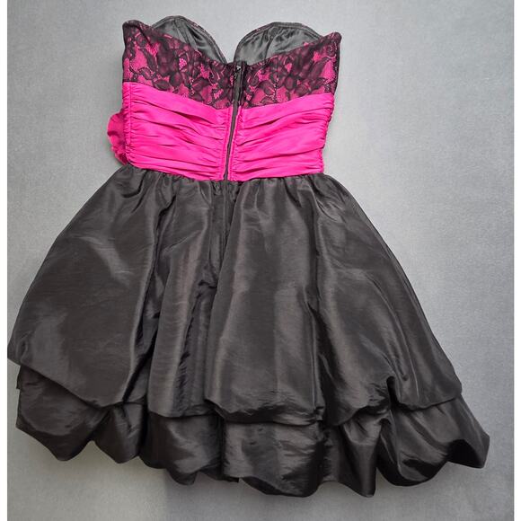 Betsey Johnson Evening Dress Size 2 Puffy Strapless Prom Black Pink Short Lace - Picture 9 of 11